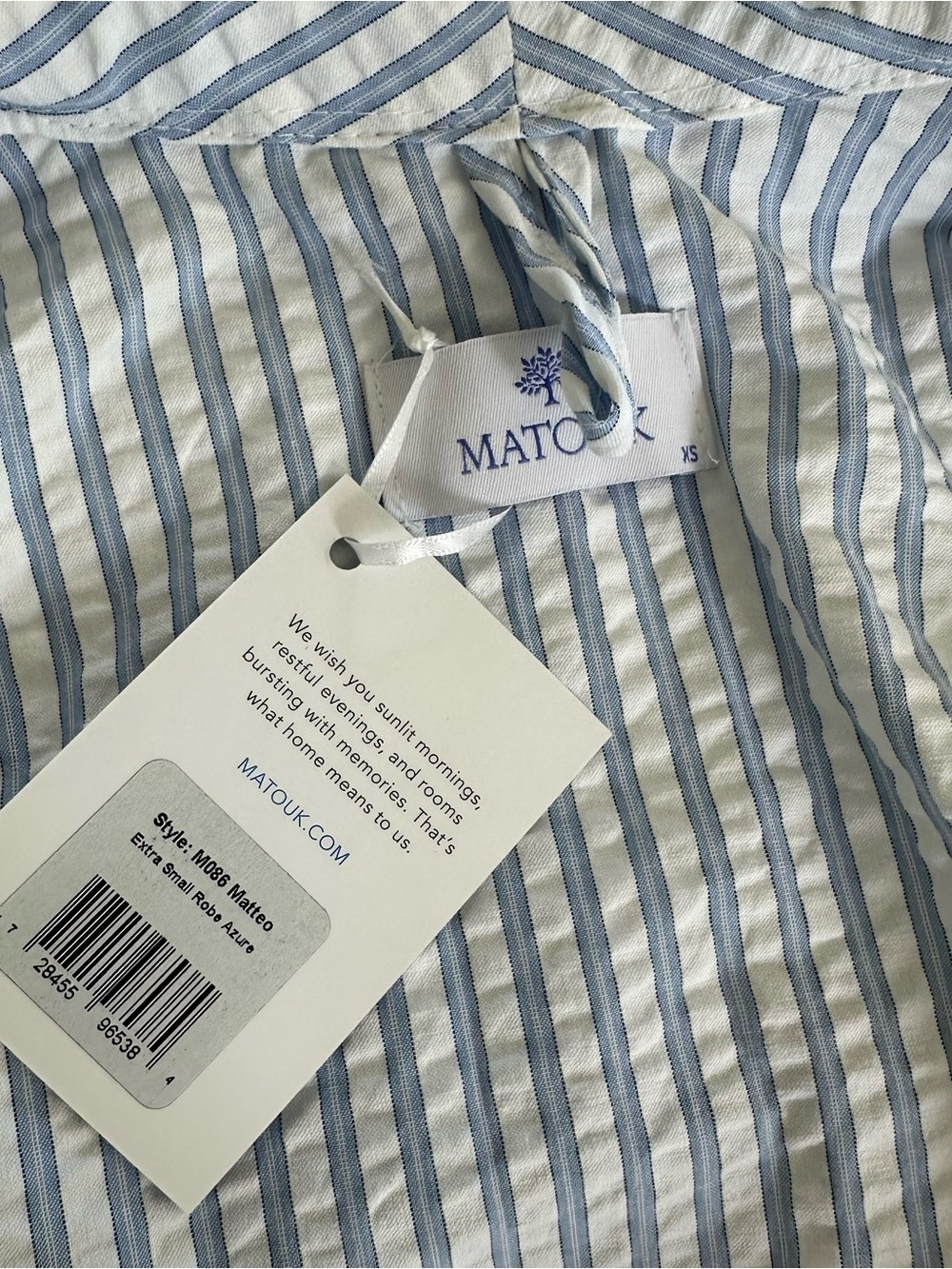Matouk Blue and White Striped Cotton Matteo Robe - Picture 5 of 5